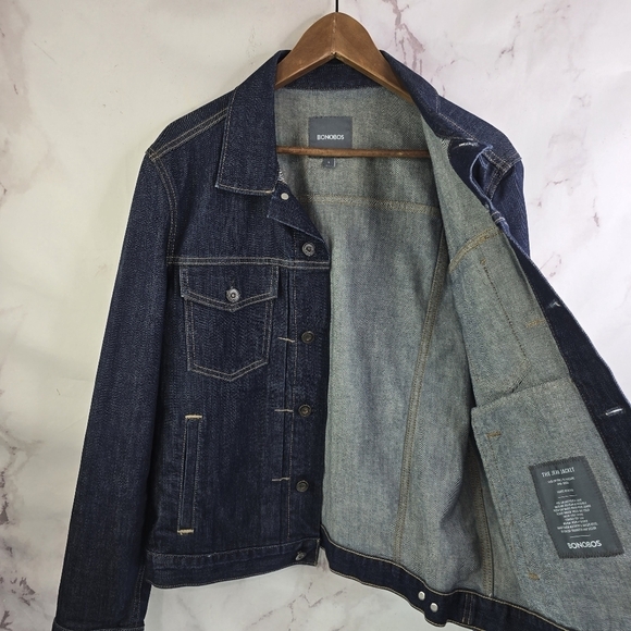 Bonobos Denim Jacket Mens Size Large Dark Wash The Jean Trucker Indigo - Picture 9 of 13